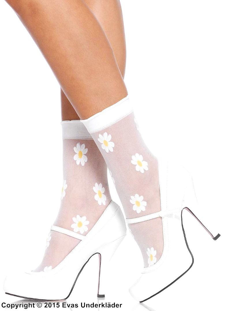 Sheer ankle socks, daisy flower